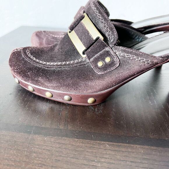 Stuart Weitzman Women’s Mules Heels Size 8 Suede Leather Dark Brown - Picture 6 of 10